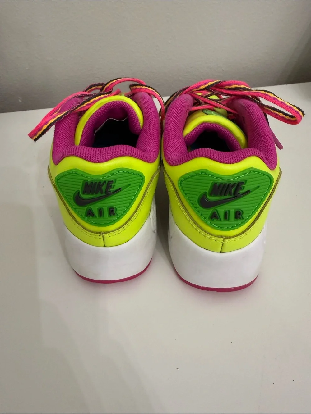 Nike Air Max 90 Kids Neon Volt Pink Green Sneakers Size 12C Retro Running Shoes